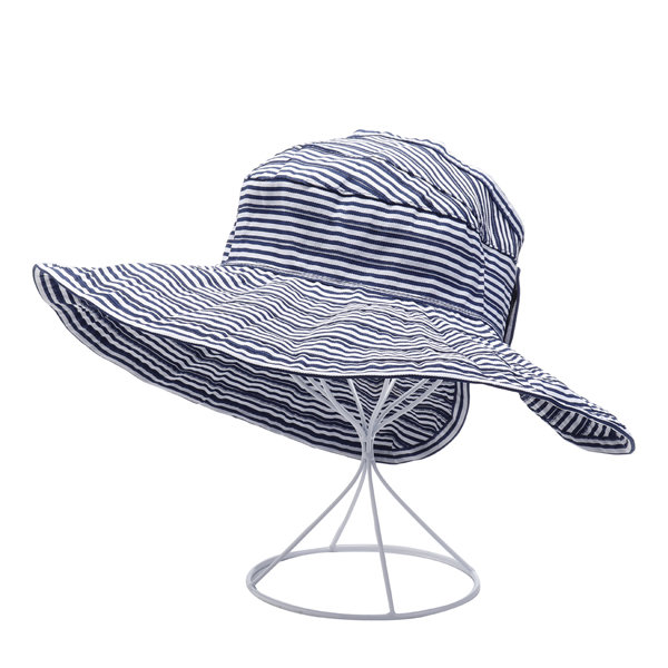 Women's Cotton Stripe Adjustable Sunshade Summer Bucket Cap Cloche Vintage Vogue Formal Hat