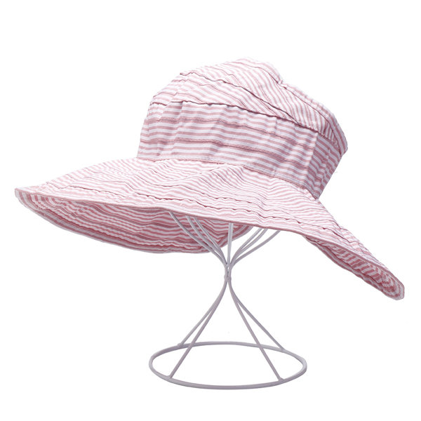 Women's Cotton Stripe Adjustable Sunshade Summer Bucket Cap Cloche Vintage Vogue Formal Hat