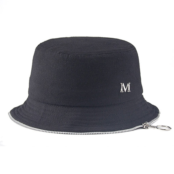 Women Foldable Wide Brim Cotton Bucket Cap Sunscreen Metal zipper Embroidery Bucket Hat