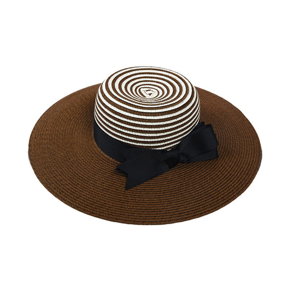 LYZA Women Travel Wide Brim Sun Straw Hat Outdoor Casual Bow Tie Beach Cap
