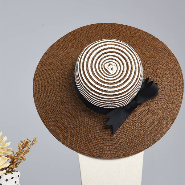 LYZA Women Travel Wide Brim Sun Straw Hat Outdoor Casual Bow Tie Beach Cap