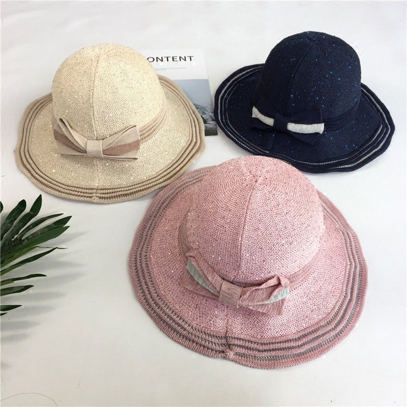 Women Foldable Sunshade Straw Beach Hat Outdoor Leisure Breathable Bowknot Bucket Cap