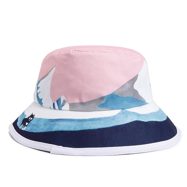 Women Cotton Anti-UV Protection Oil Painting Bucket Hat Travel Wide Brim Sunshade Fisherman Hat