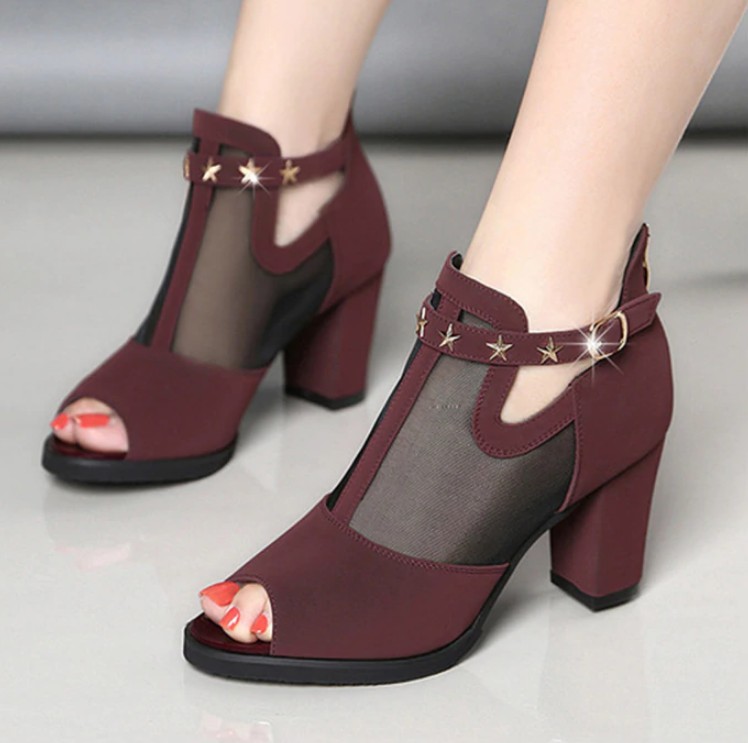 Women's Summer High Heels Open Toe Shoes with Clasp