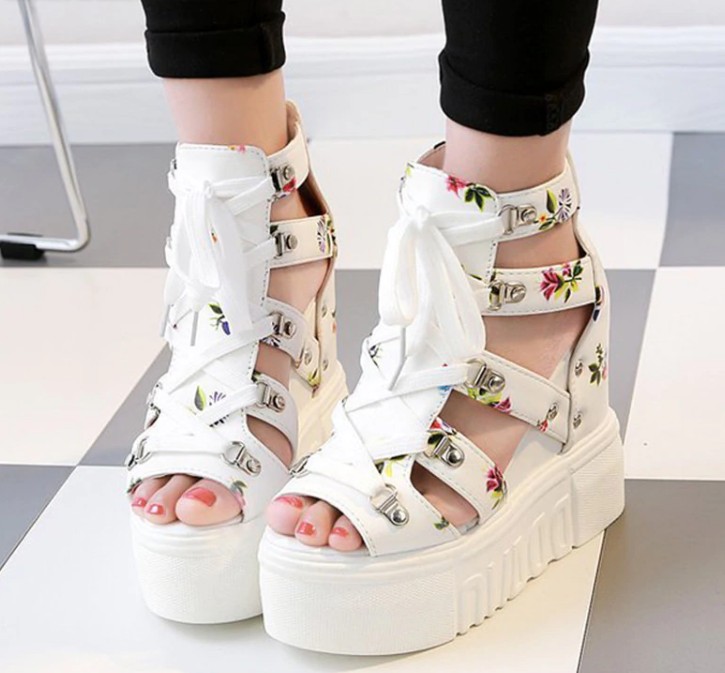 Women's Spring/Summer Platform Open Toe Pumps With Flower Pattern