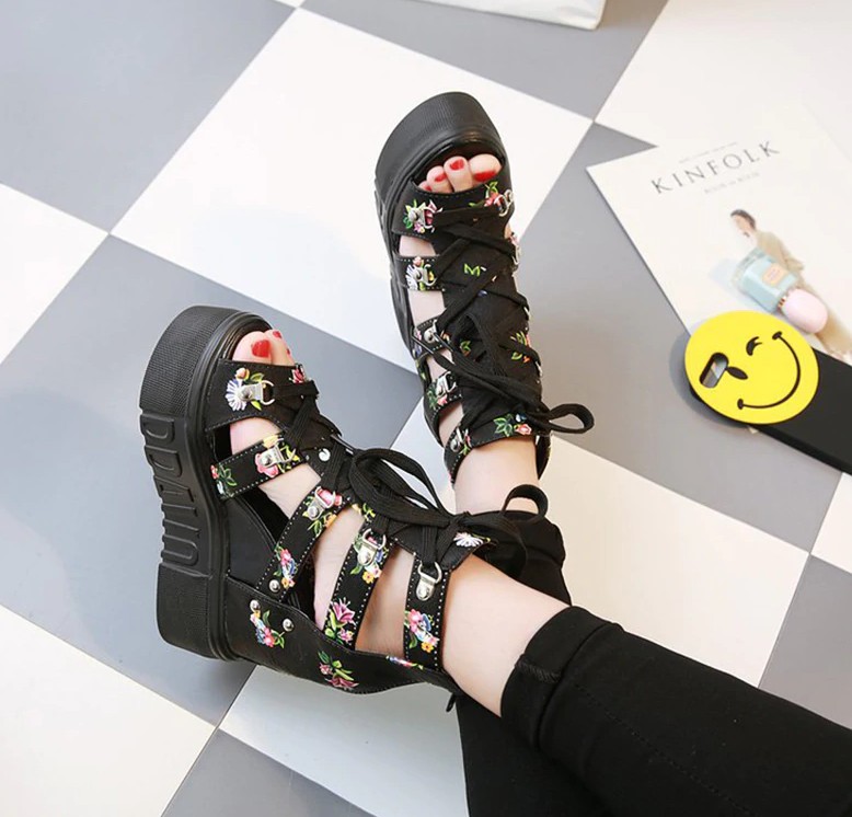 Women's Spring/Summer Platform Open Toe Pumps With Flower Pattern